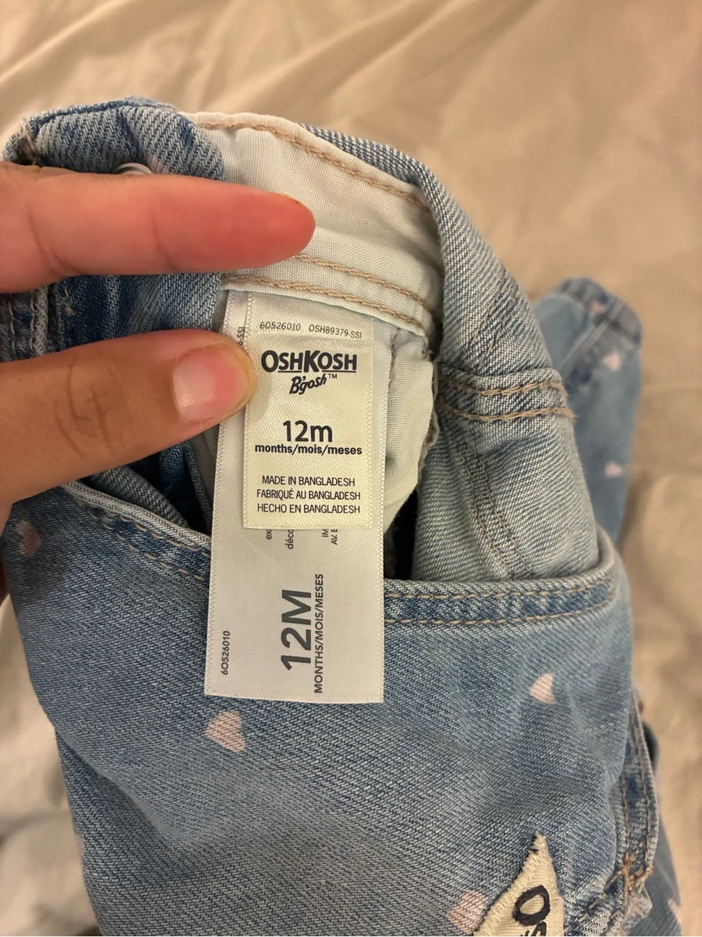OshKosh B'gosh Heart Denim Overalls 12 Months